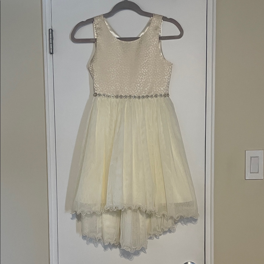 American Princess Cream Lace Bodice High-Low Tulle Dress with Rhinestone Waist